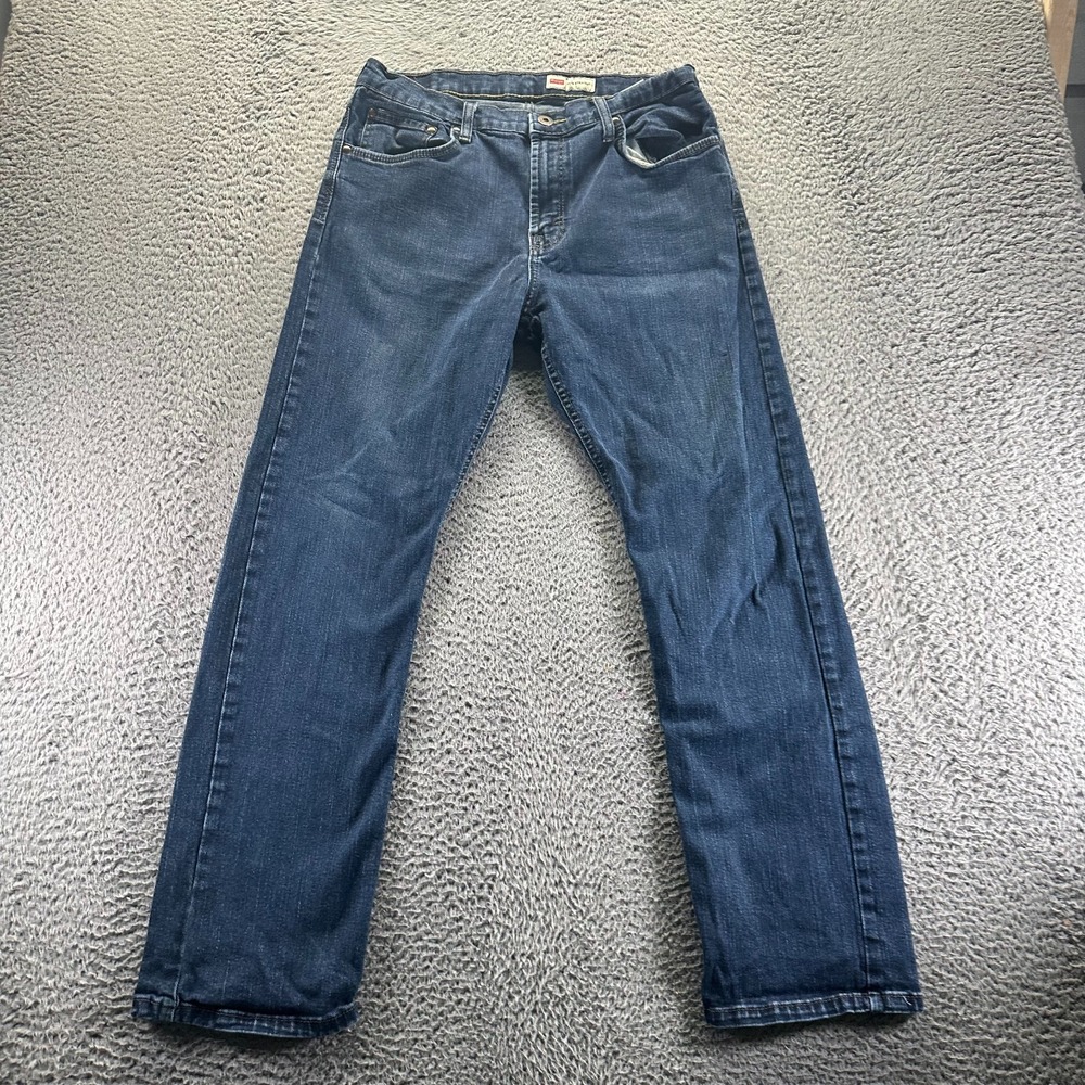 Wrangler Jeans Mens 34x30 Blue Cotton Denim‎ Straight Leg Slim Outdoor Workwear